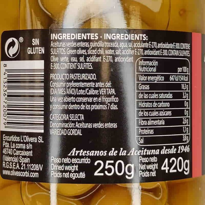 Gordal Olives Spicy | Buy Online | Free Delivery