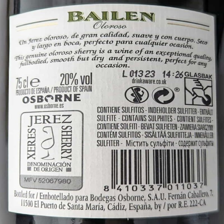 Oloroso Wine Osborne Bailen | Buy Online | Free Shipping